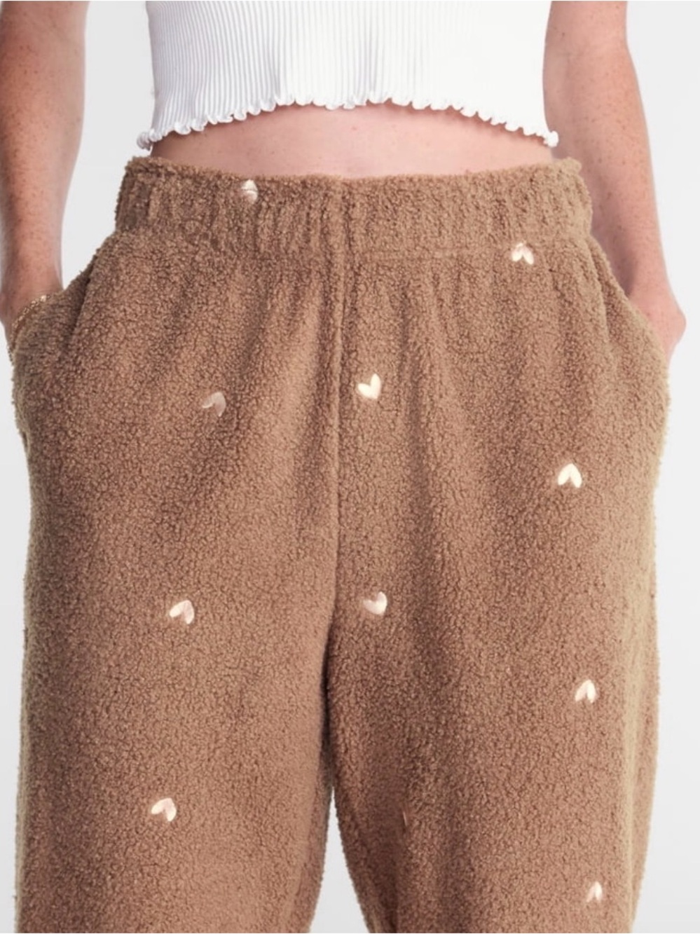 No Boundaries Brown Sherpa Joggers with pink Heart Details